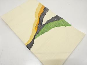 未使用品　手織り真綿紬　山並模様織り出し　名古屋帯